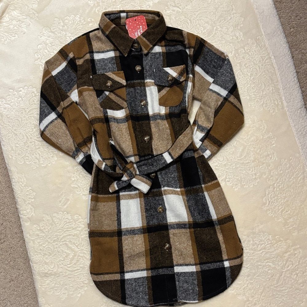 Girls Plaid Button-Up Shirt Dress Jacket